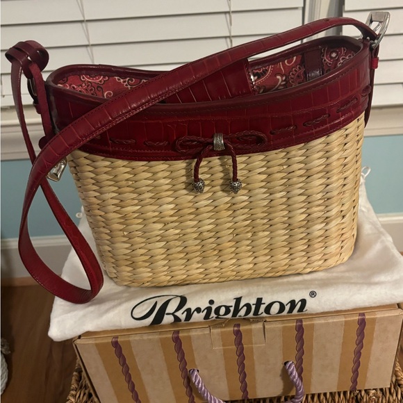NWOT Brighton Woven and Red Leather Bag - Picture 6 of 9